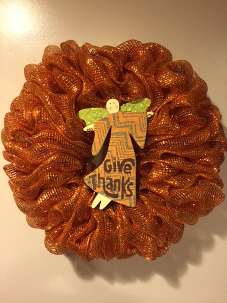 Fall Orange Give Thanks Deco Mesh Wreath