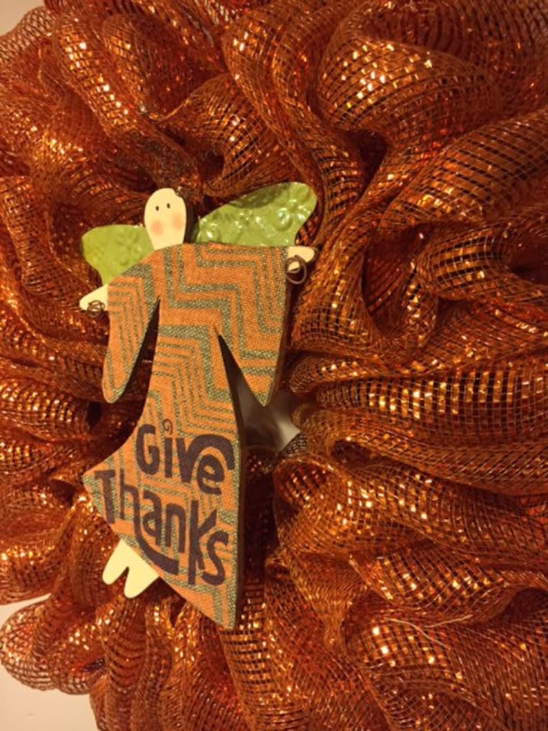 Fall Orange Give Thanks Deco Mesh Wreath