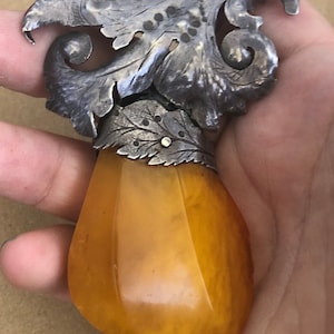Antique Baltic Amber Brooch: Hand Chased Silver Oak Leaves, 18th Century