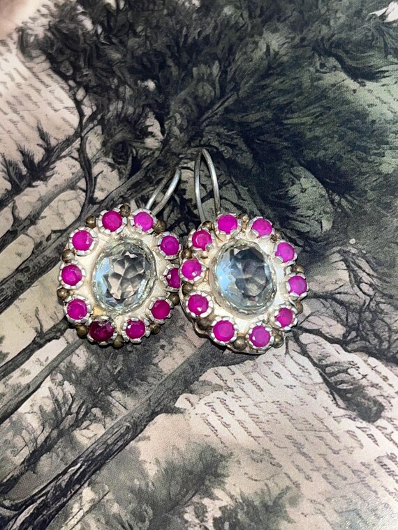 Ruby Surrounding clear transparent white stone Ea… - image 14