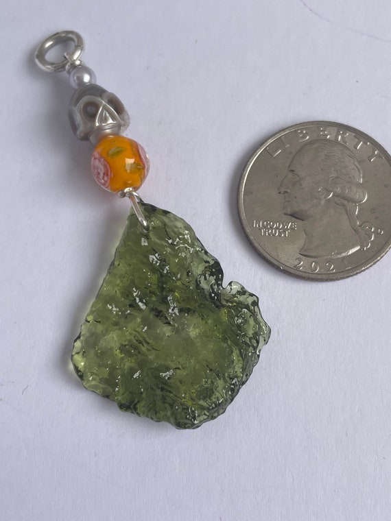 Large piece of green Moldavite, and sterling silv… - image 6