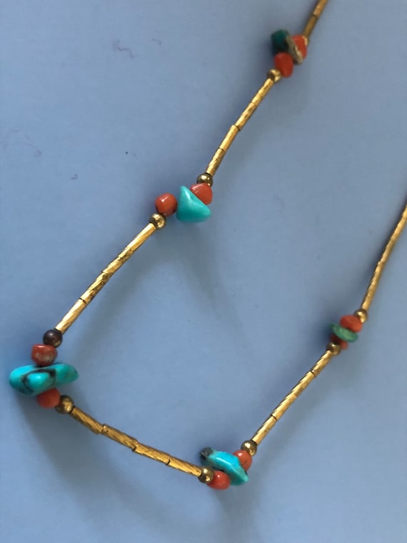 Navajo gold filled and turquoise and coral small … - image 9