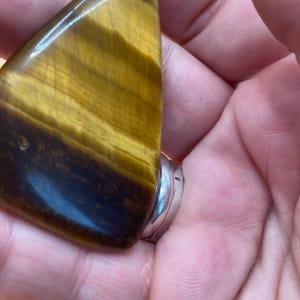 Antique Tiger Eye Pendant: Large Triangular Stone with 800 Silver