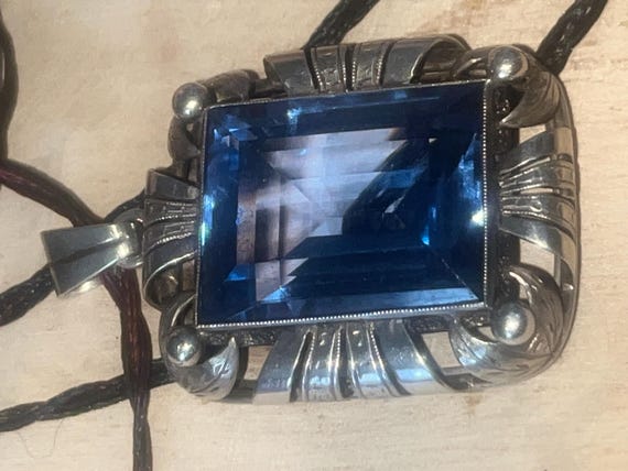 Teal blue SAPPHIRE Large rectangular step cut fac… - image 4