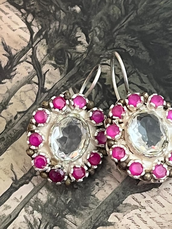 Ruby Surrounding clear transparent white stone Ea… - image 18