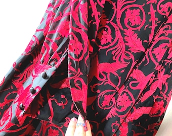 Givenchy Paris Vintage Swan Dress: Red & Black Satin, US 16/18