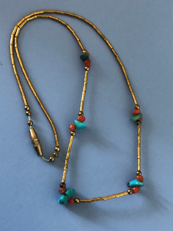 Navajo gold filled and turquoise and coral small … - image 3