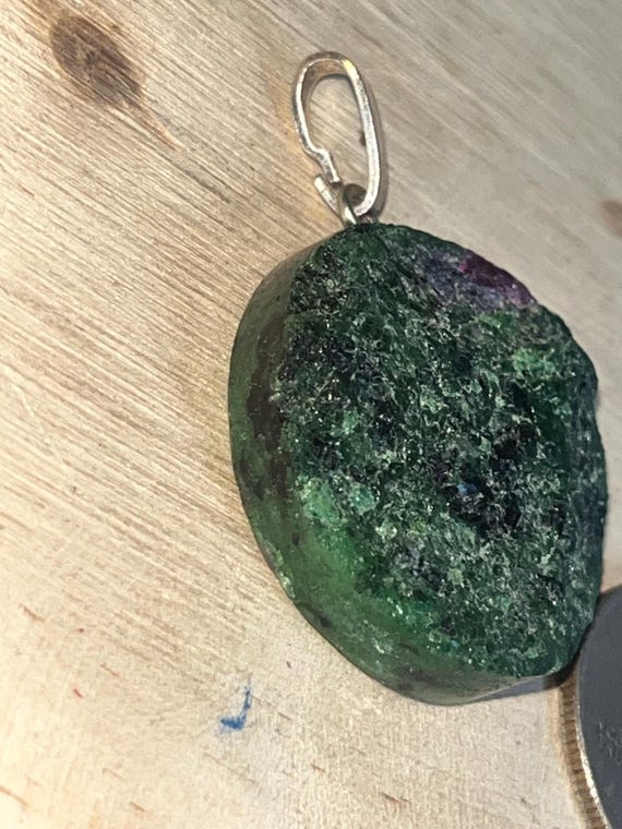 Sterling silver tab Ruby Zoisite pendant large ro… - image 5