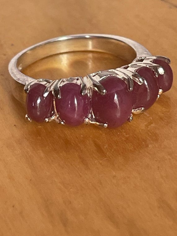 Star Ruby five (5) stone ring on 925 Sterling Sil… - image 2