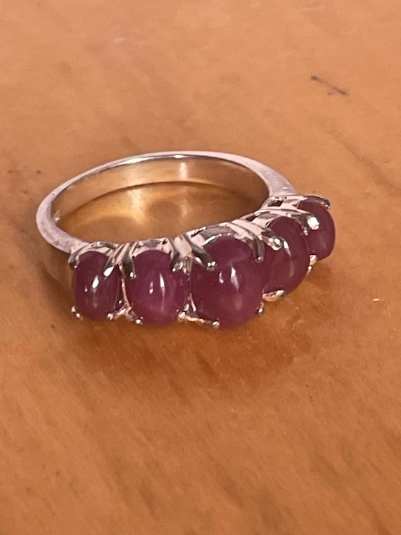 Star Ruby five (5) stone ring on 925 Sterling Sil… - image 1