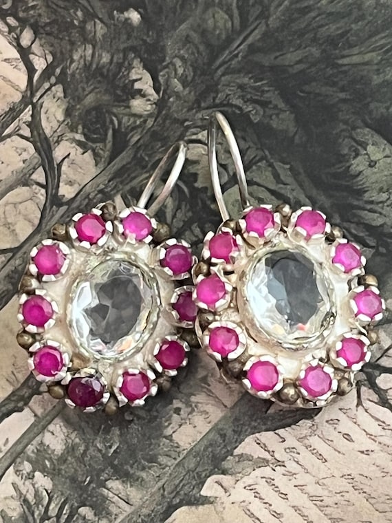 Ruby Surrounding clear transparent white stone Ea… - image 19