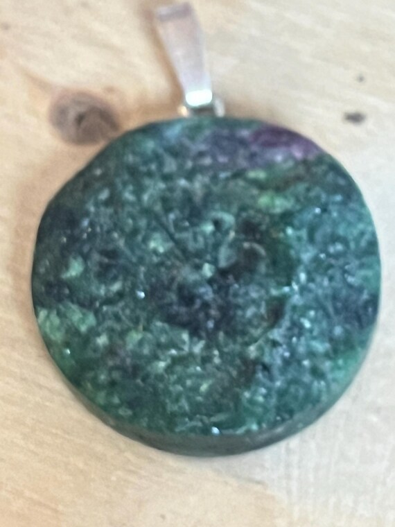 Sterling silver tab Ruby Zoisite pendant large ro… - image 3