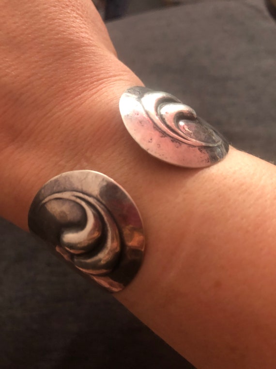 800 silver cuff bracelet brutalist style with quo… - image 1