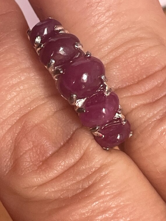 Star Ruby five (5) stone ring on 925 Sterling Sil… - image 6