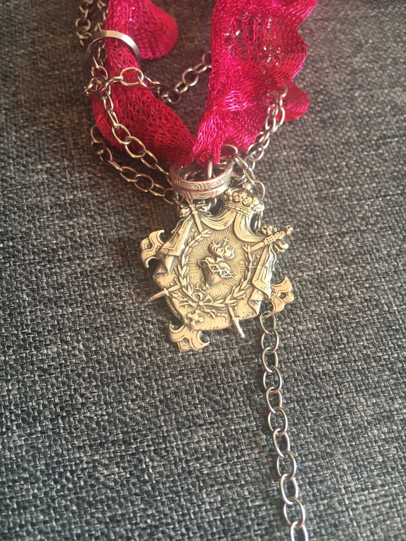 Heart crown of thorns and pink pink fuschia brutalist chain punk rock style stainless steel sterling