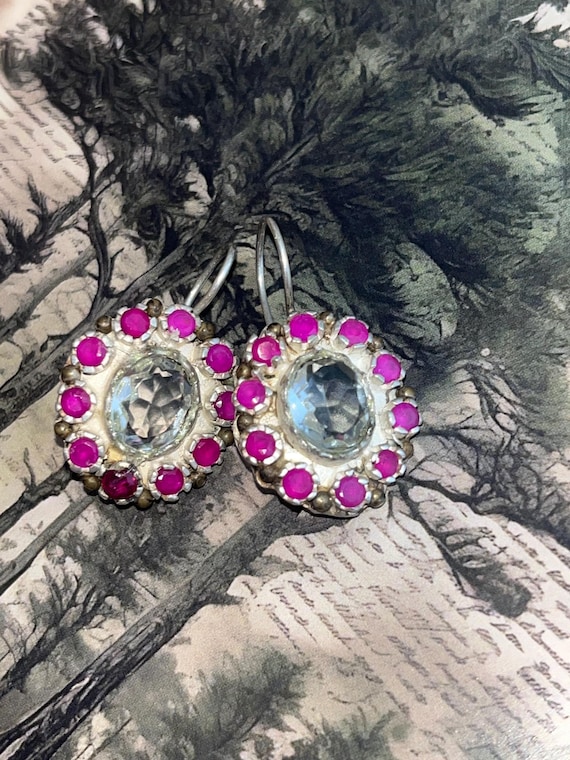 Ruby Surrounding clear transparent white stone Ea… - image 15