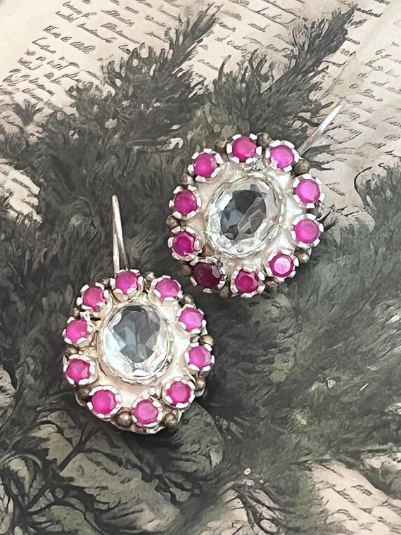 Ruby Surrounding clear transparent white stone Ea… - image 8