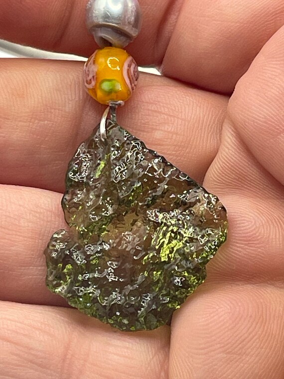 Large piece of green Moldavite, and sterling silv… - image 7