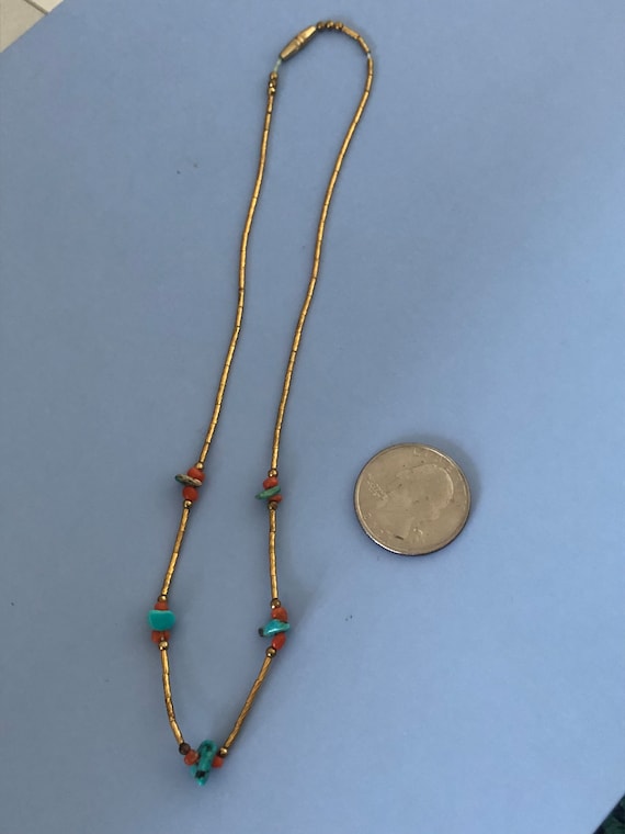 Navajo gold filled and turquoise and coral small … - image 8
