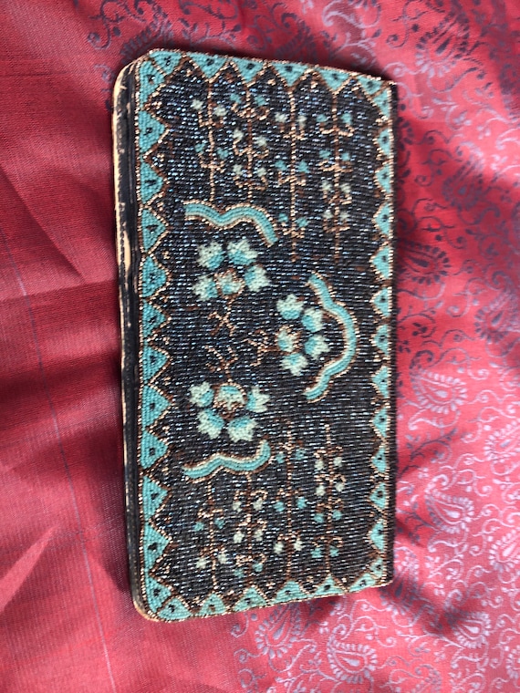 beaded wallet blues Antique from 1930s Hand beadw… - image 5