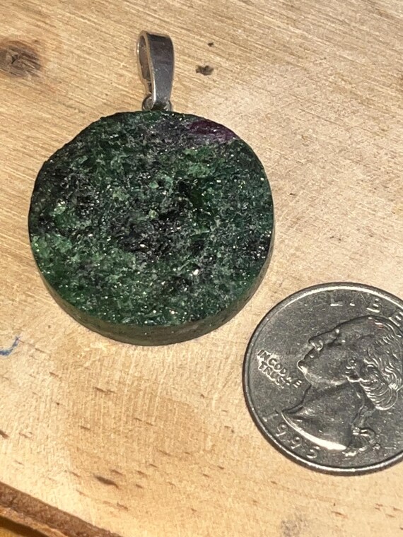 Sterling silver tab Ruby Zoisite pendant large ro… - image 13