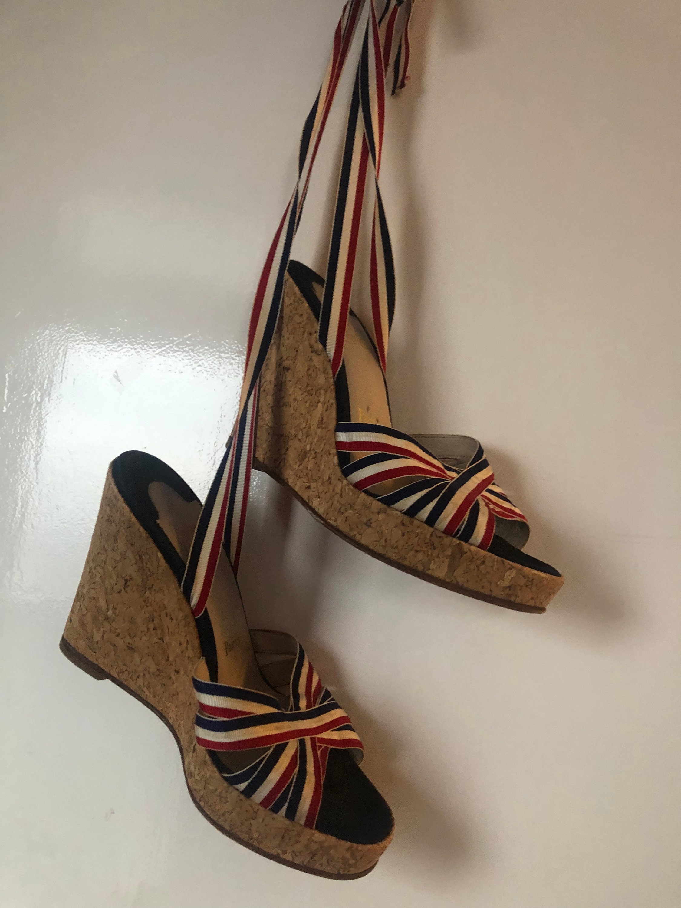 Christian Louboutin Pattern Print Canvas Striped Espadrilles Christian Louboutin White and Gold Galia Espadrilles - Ann main image 2