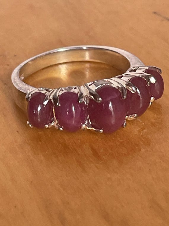 Star Ruby five (5) stone ring on 925 Sterling Sil… - image 10