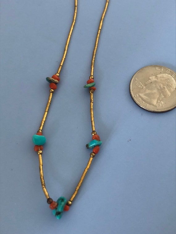 Navajo gold filled and turquoise and coral small … - image 5