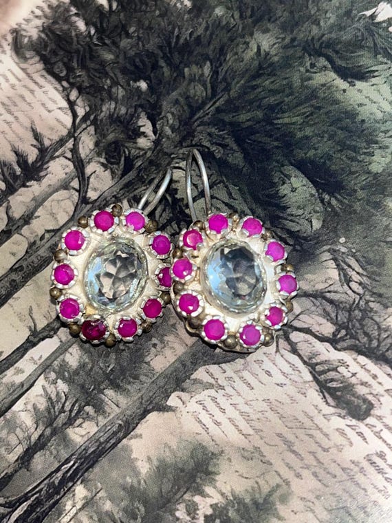 Ruby Surrounding clear transparent white stone Ea… - image 13