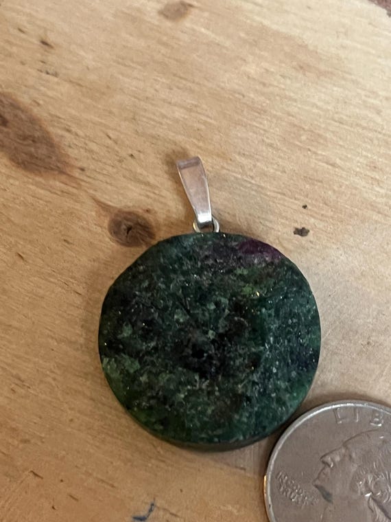 Sterling silver tab Ruby Zoisite pendant large ro… - image 6