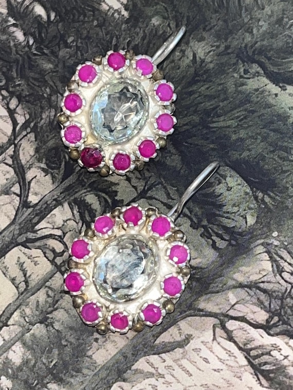 Ruby Surrounding clear transparent white stone Ea… - image 3