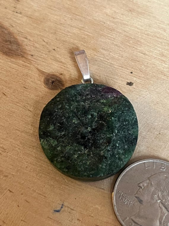 Sterling silver tab Ruby Zoisite pendant large ro… - image 2
