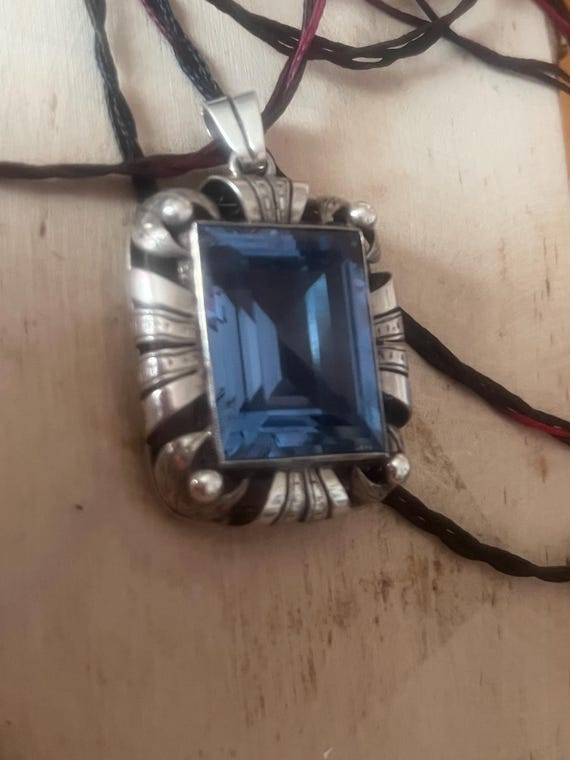 Teal blue SAPPHIRE Large rectangular step cut fac… - image 1