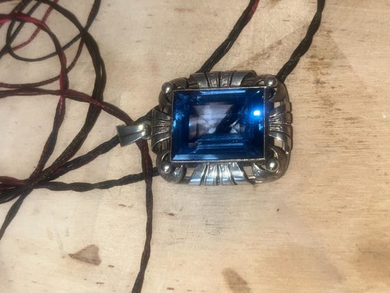 Teal blue SAPPHIRE Large rectangular step cut fac… - image 5