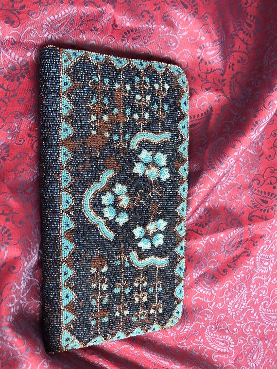 beaded wallet blues Antique from 1930s Hand beadw… - image 9