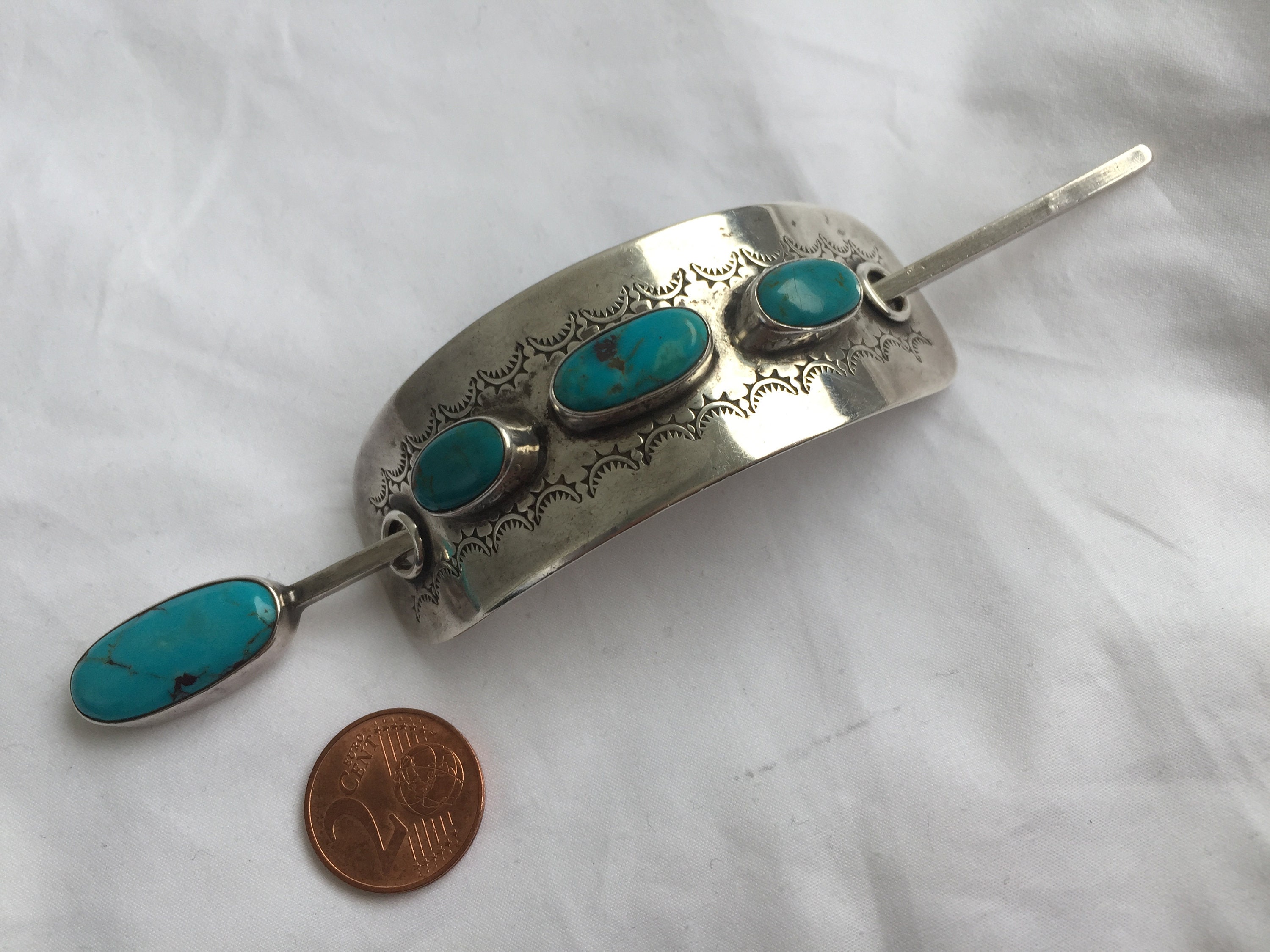 GEOFF Bisbee Turquoise Sterling Silver Hair Barette Pin Bun - Etsy