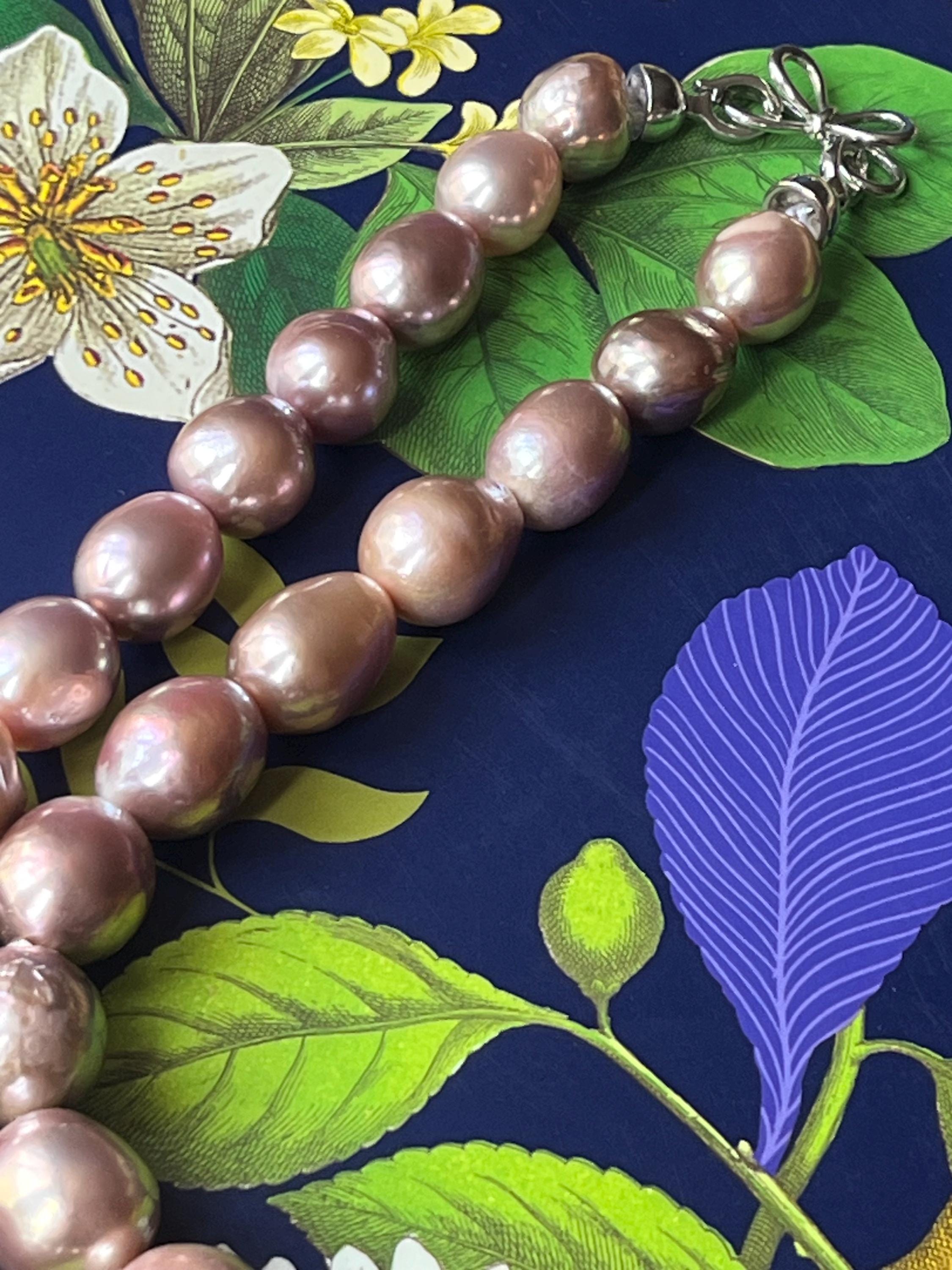 14-16mm Edison Style Pearls, Peach Pink Purple Luster Necklace