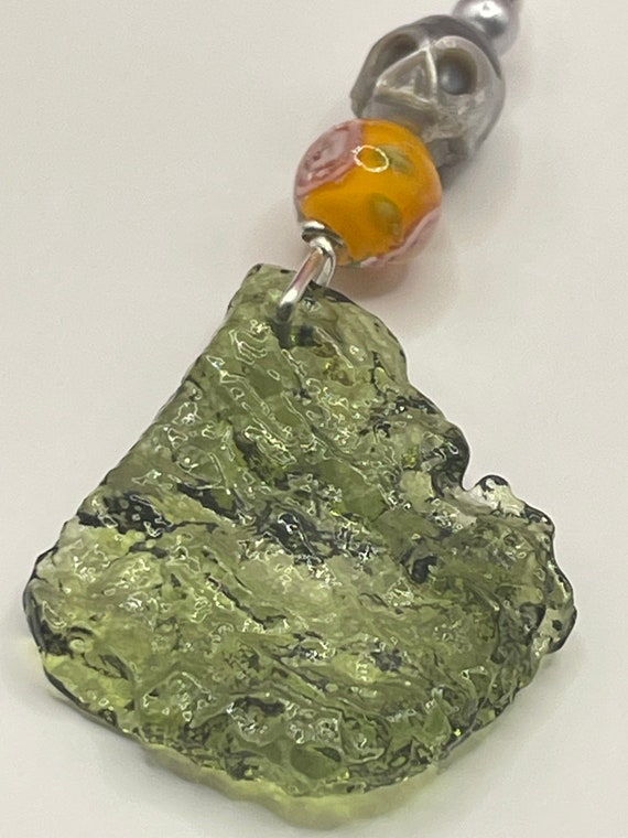 Large piece of green Moldavite, and sterling silv… - image 8