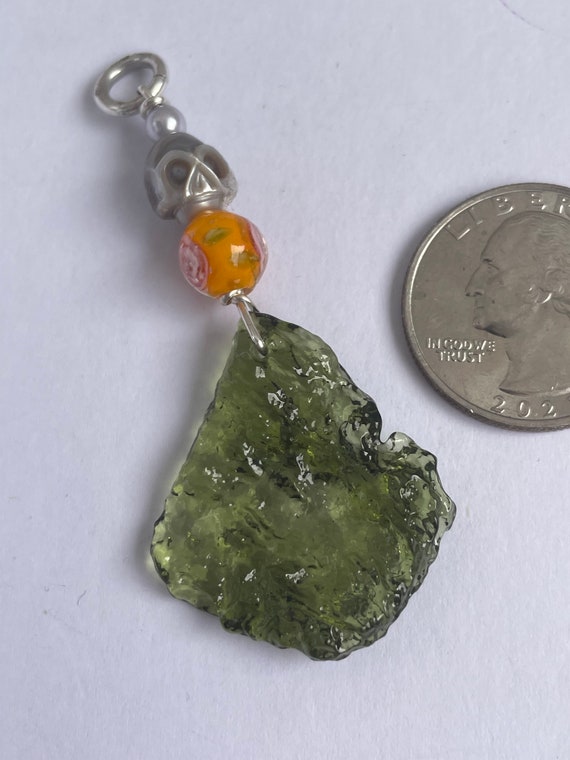 Large piece of green Moldavite, and sterling silv… - image 1