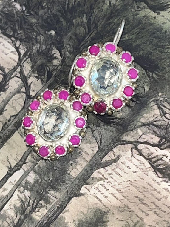 Ruby Surrounding clear transparent white stone Ea… - image 1