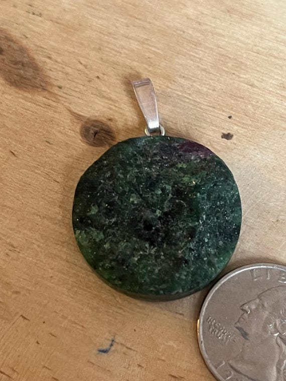 Sterling silver tab Ruby Zoisite pendant large ro… - image 4