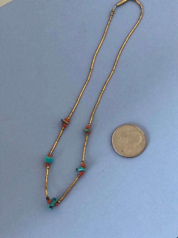 Navajo gold filled and turquoise and coral small … - image 6