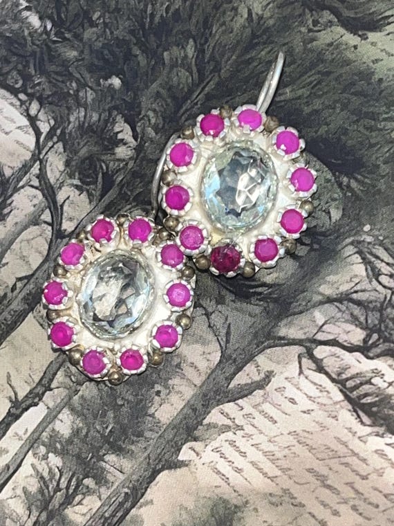 Ruby Surrounding clear transparent white stone Ea… - image 2