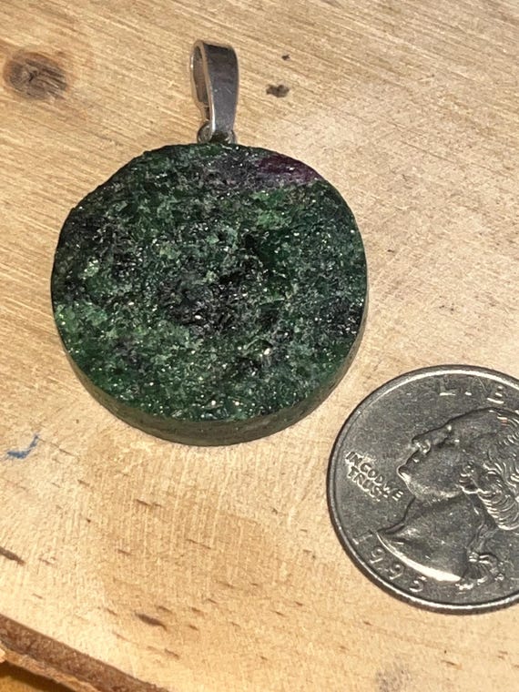 Sterling silver tab Ruby Zoisite pendant large ro… - image 12