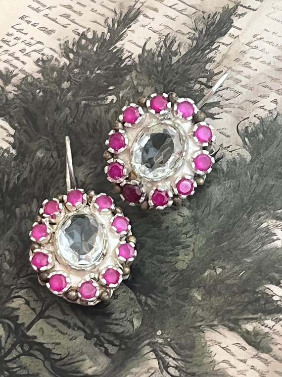 Ruby Surrounding clear transparent white stone Ea… - image 7