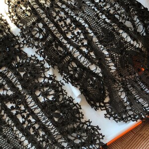 Victorian Fine Black Lace Panels MOURNING Lace Complete Handmade Beaded ...