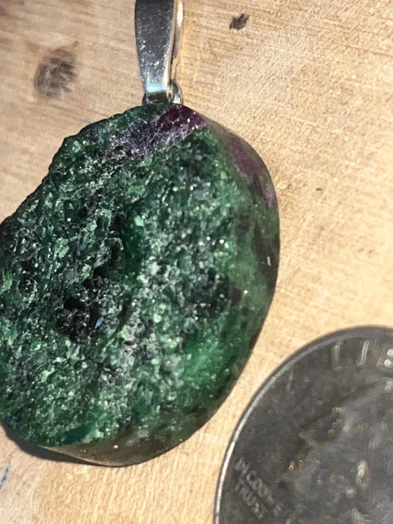 Sterling silver tab Ruby Zoisite pendant large ro… - image 1