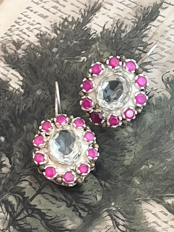 Ruby Surrounding clear transparent white stone Ea… - image 11