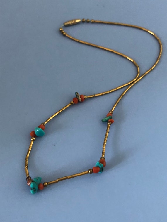 Navajo gold filled and turquoise and coral small … - image 4