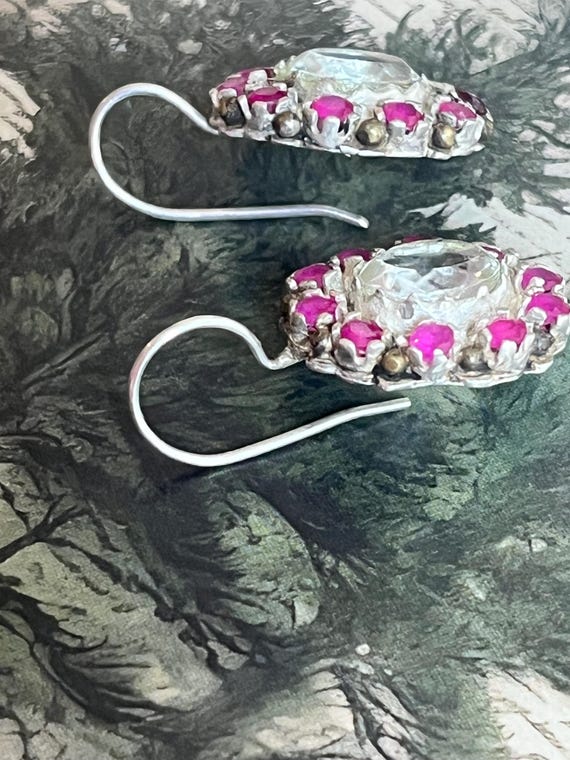 Ruby Surrounding clear transparent white stone Ea… - image 9